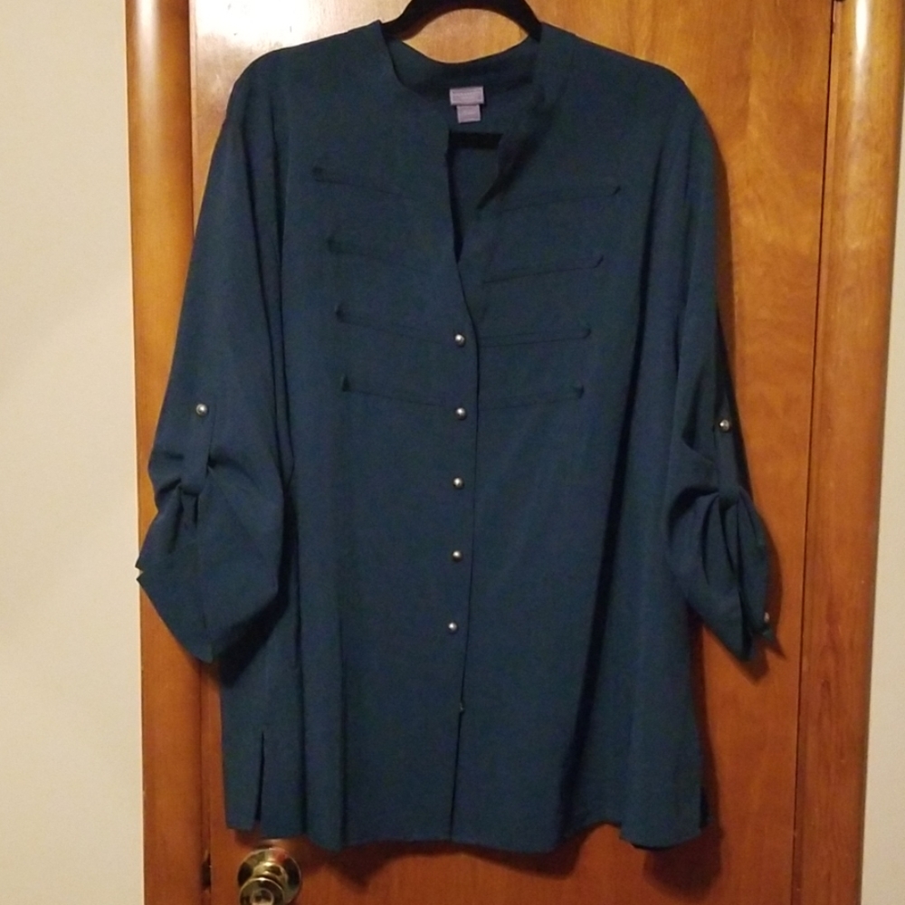 Military/bandleader trimmed buttoned blouse